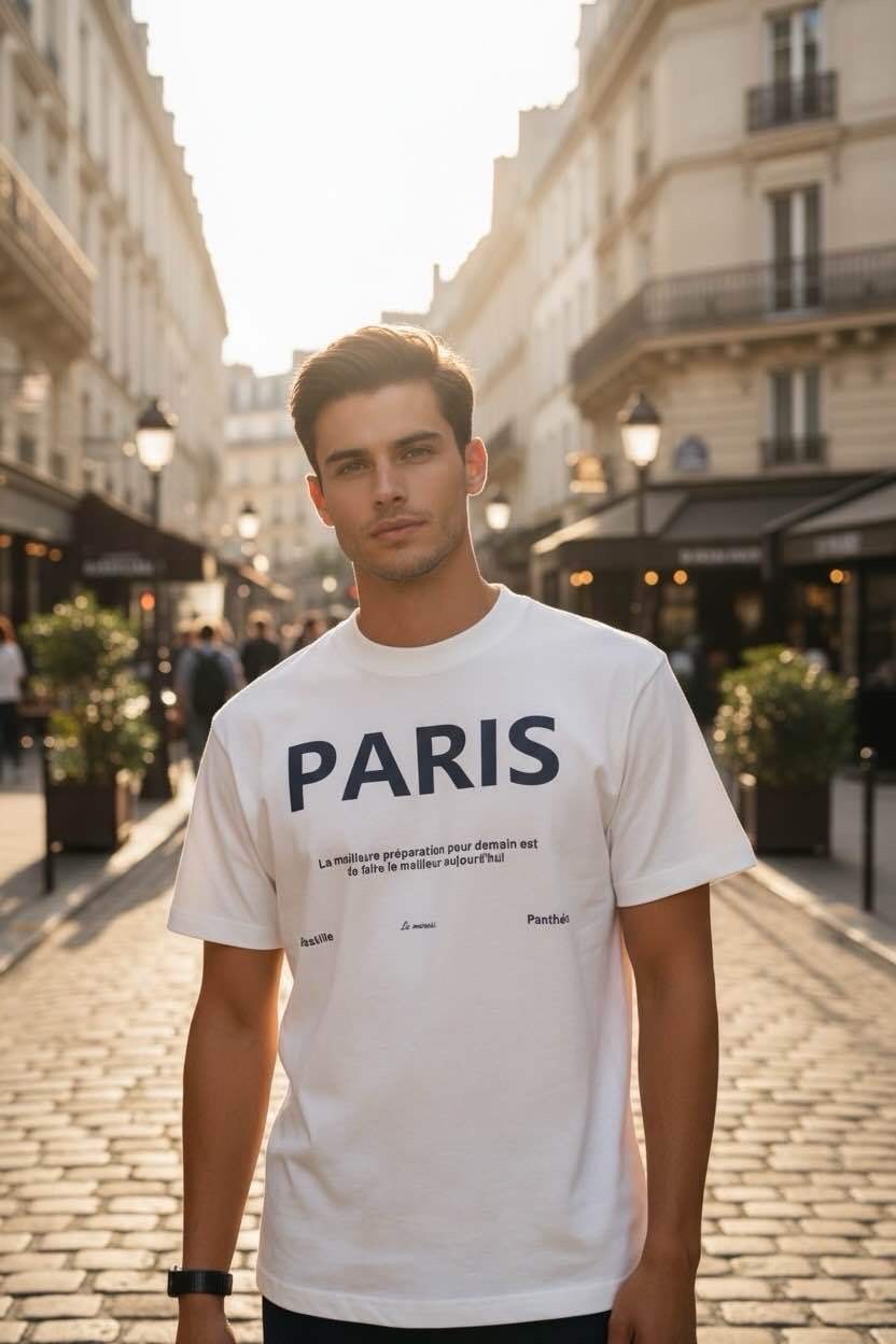 Großhändler FIVE EVER - Halb-oversize T-Shirt 100% dicker BAUMWOLLE mit PARIS-Druck