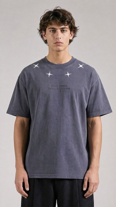 Wholesaler FIVE EVER - Minimal Star Embroidered Tee Wholesaler FIVE EVER - Minimal Star Embroidered Tee