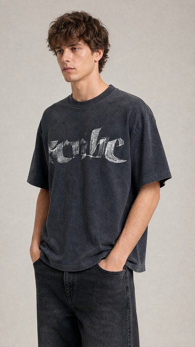 Wholesaler FIVE EVER - Premium Washed Black Graphic Tee Wholesaler FIVE EVER - Premium Washed Black Graphic Tee