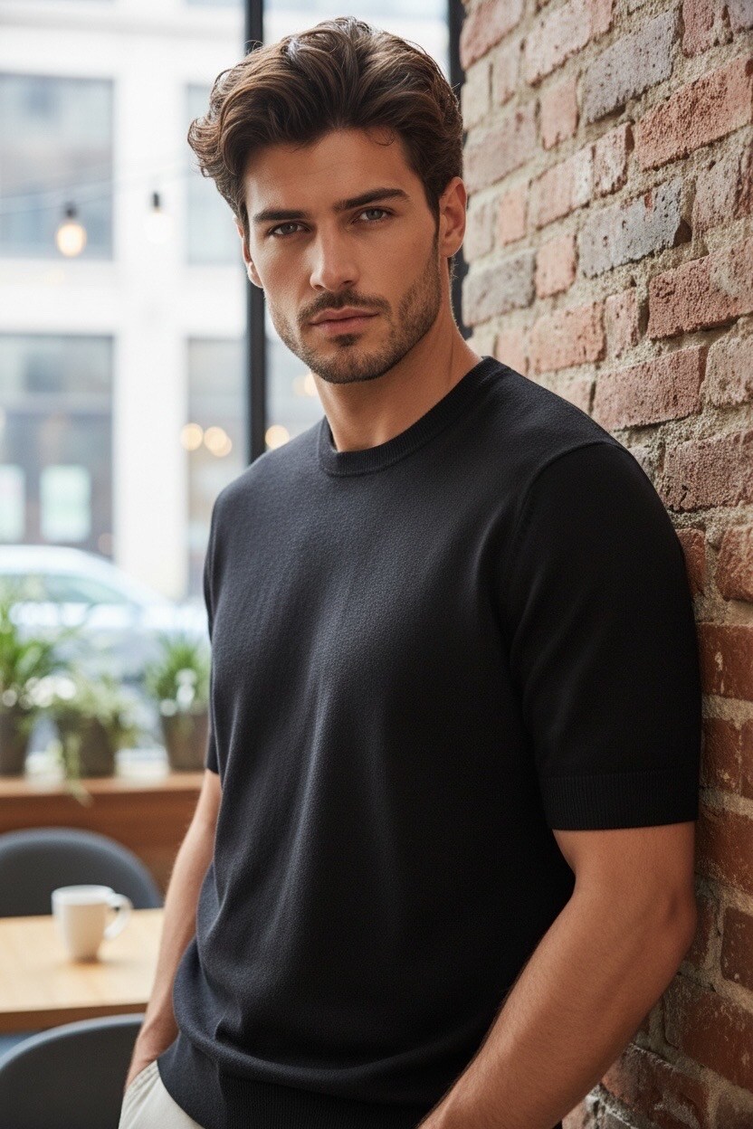 Großhändler FIVE EVER - Herren-Poloshirt mit kurzen Ärmeln, leichtes Strickgewebe, ideal für den Sommer. Strick mit Muster