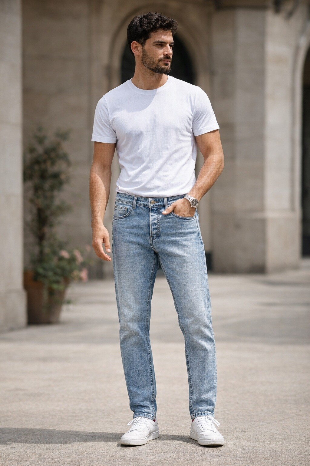 Großhändler FIVE EVER - Hellblaue ausgewaschene Slim-Jeans