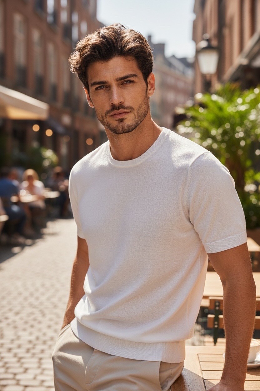 Großhändler FIVE EVER - Herren-Poloshirt mit kurzen Ärmeln, leichtes Strickmaterial, ideal für den Sommer. Strick mit Muster