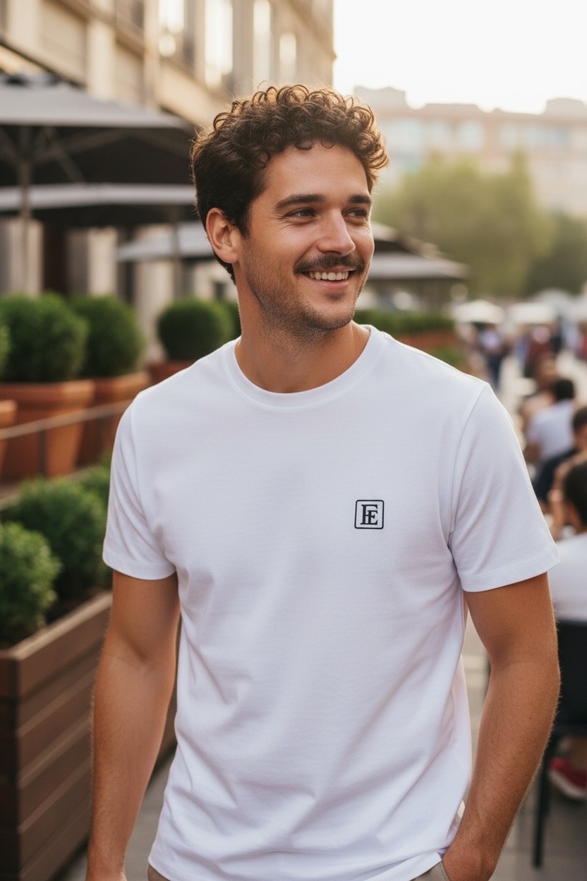 Großhändler FIVE EVER - Dicker und weicher bedruckter COTTON-Elasthan-T-Shirt