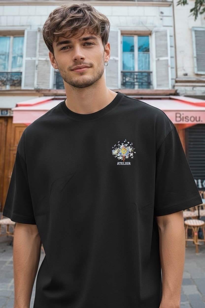 Wholesaler FIVE EVER - Oversized 100% COTTON T-shirt with ATELIER print