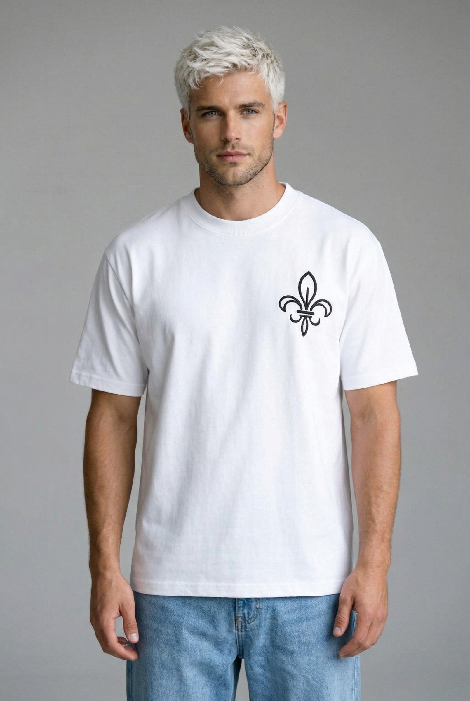 Wholesaler FIVE EVER - Oversized embroidered Fleur de Lys T-shirt 100% COTTON