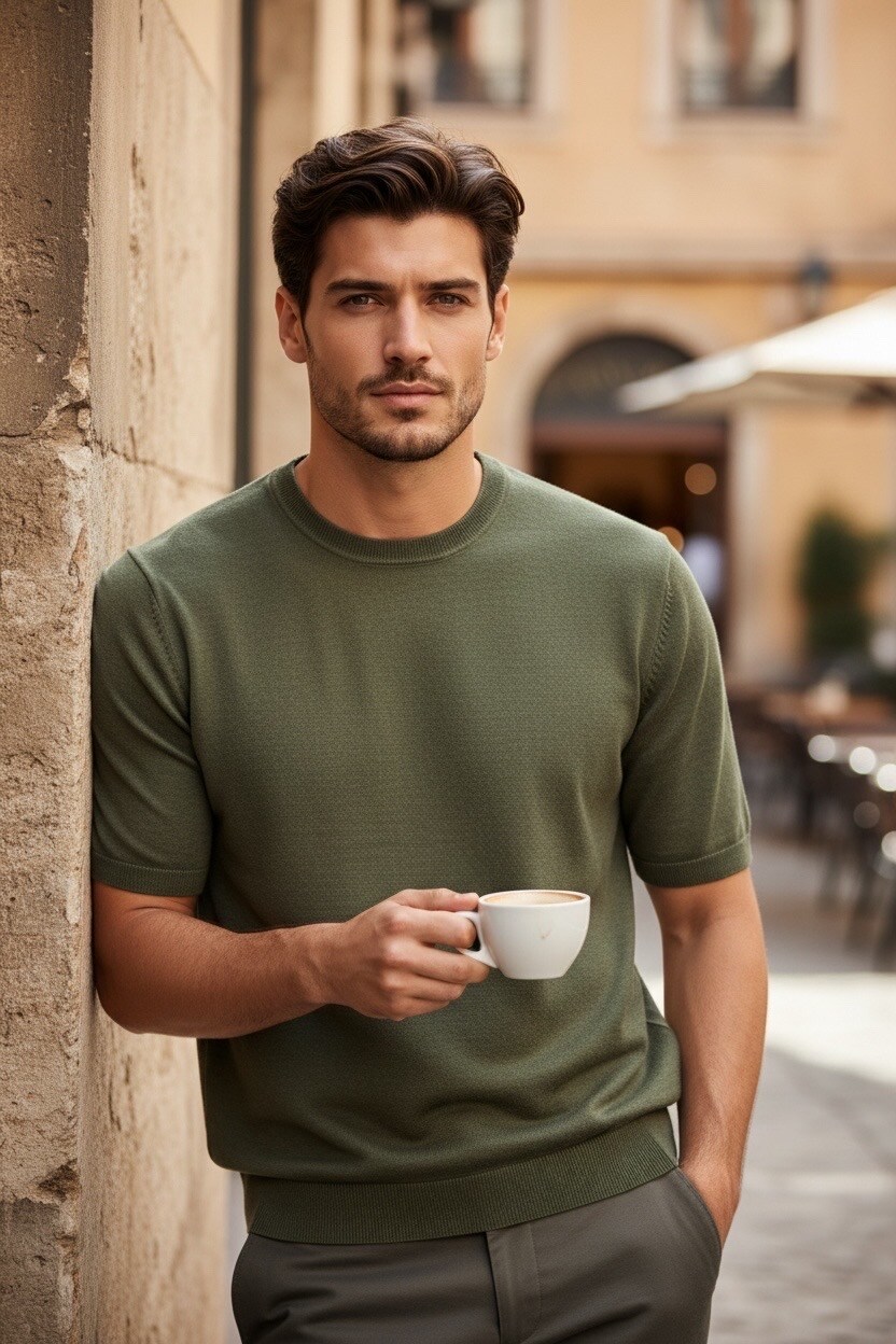 Großhändler FIVE EVER - Herren-Poloshirt mit kurzen Ärmeln, leichtes Strickmaterial, ideal für den Sommer.