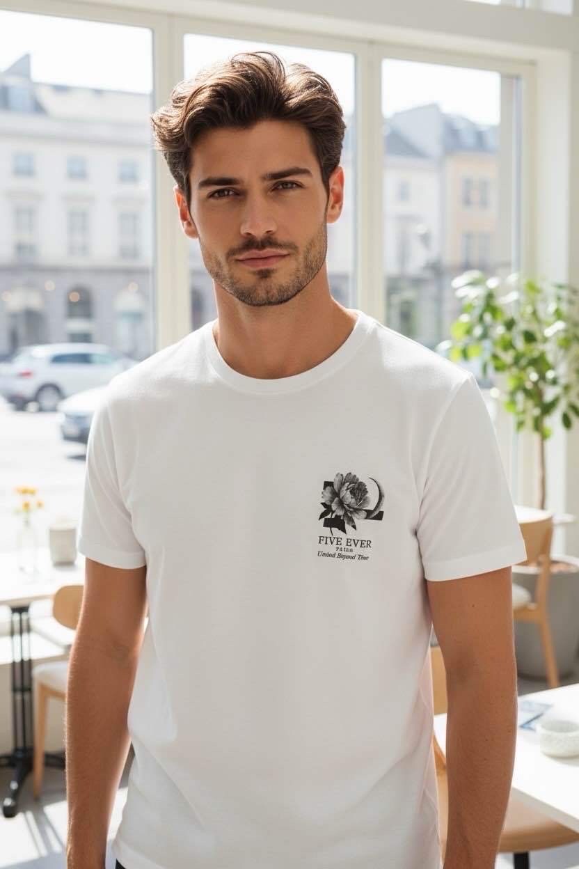 Großhändler FIVE EVER - Dicker weicher Baumwoll-T-Shirt mit Elasthan und BLUMEN-Print