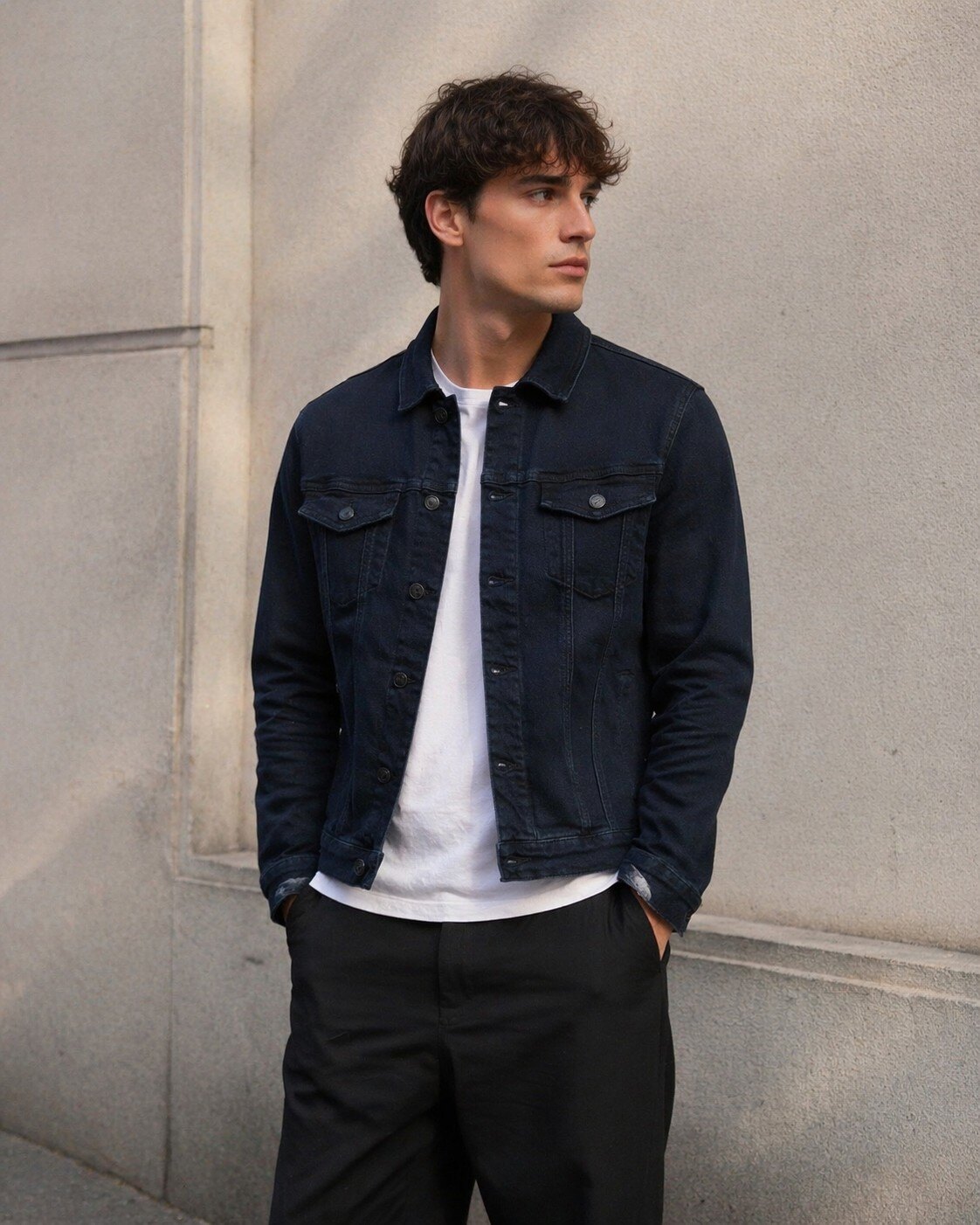 Großhändler FIVE EVER - Herren-Jeansjacke – verwaschenes mitternachtsblaues Denim