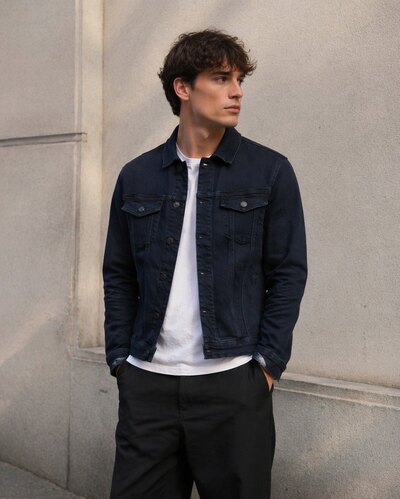Großhändler FIVE EVER - Herren-Jeansjacke – verwaschenes mitternachtsblaues Denim Großhändler FIVE EVER - Herren-Jeansjacke – verwaschenes mitternachtsblaues Denim