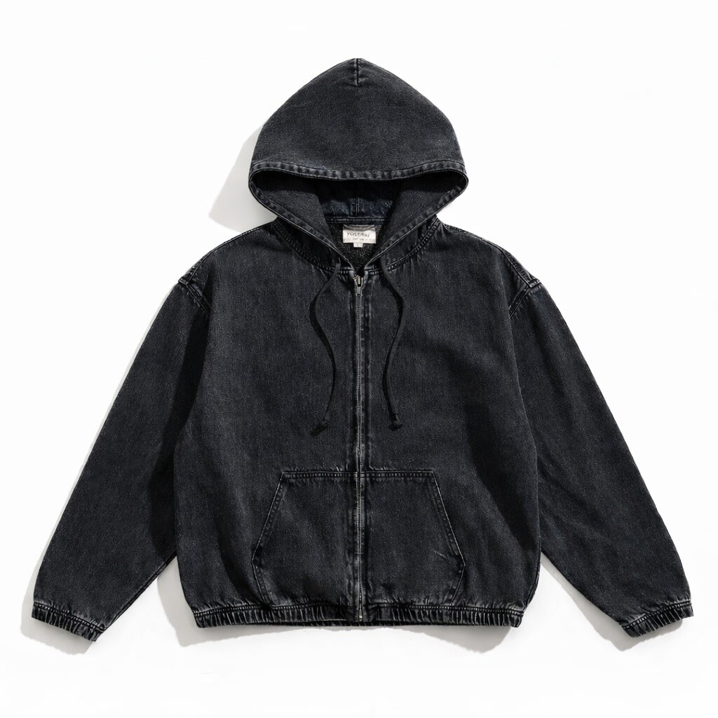 Großhändler FIVE EVER - Schwarze Denim-Kapuzenjacke für Herren