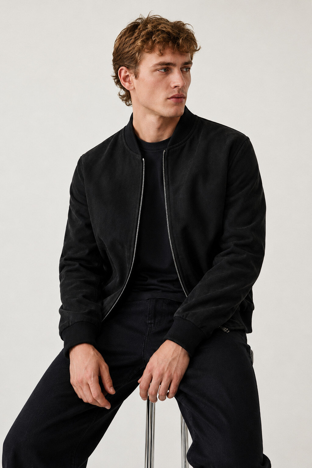Grossiste FIVE EVER - Blouson bomber noir effet suédine