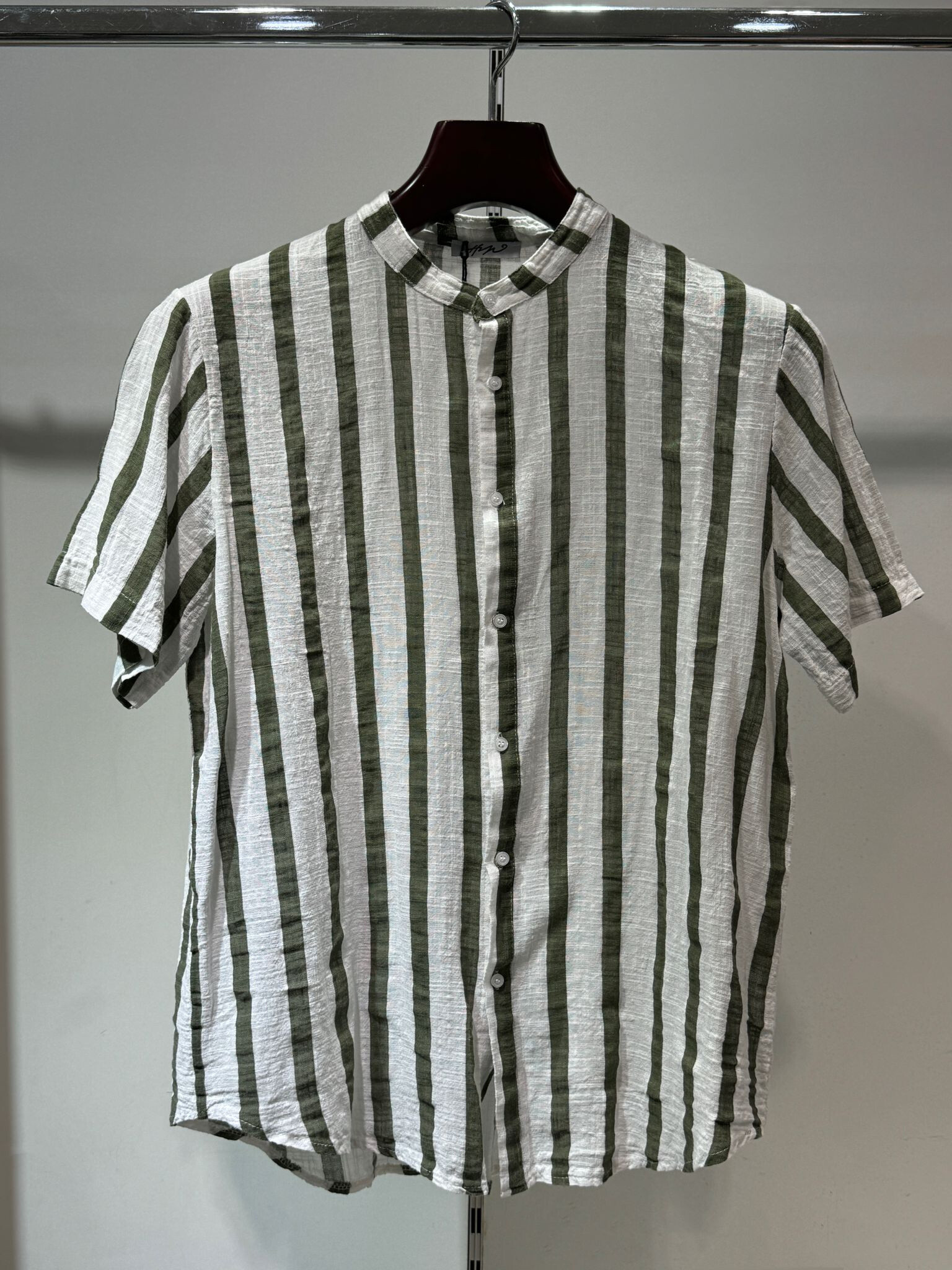 Grossiste Forbest - Chemise col mao rayures coton et lin mélangés