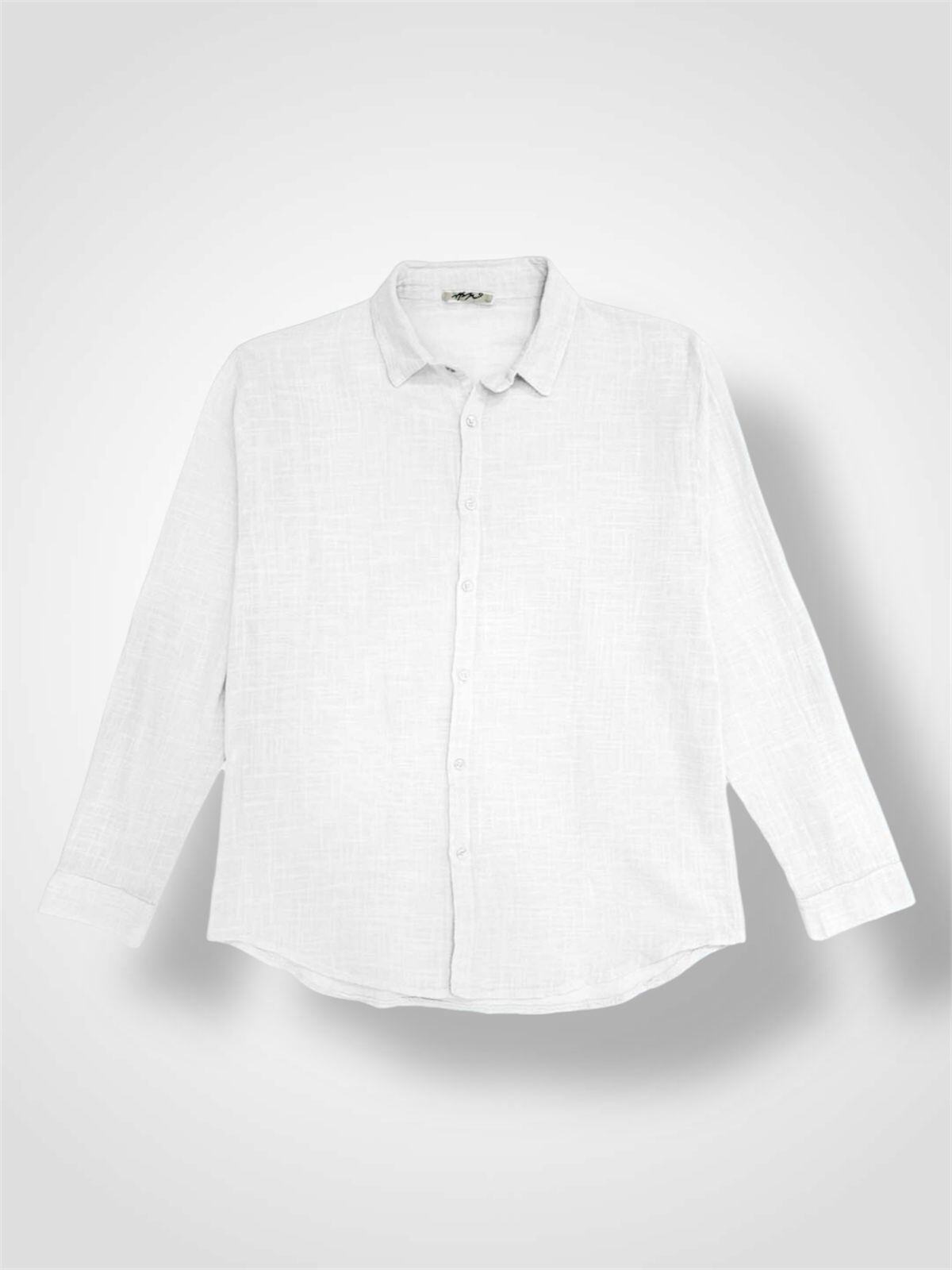 Grossista Forbest - Camicia leggera bianca a maniche lunghe per uomo in cotone e lino misto