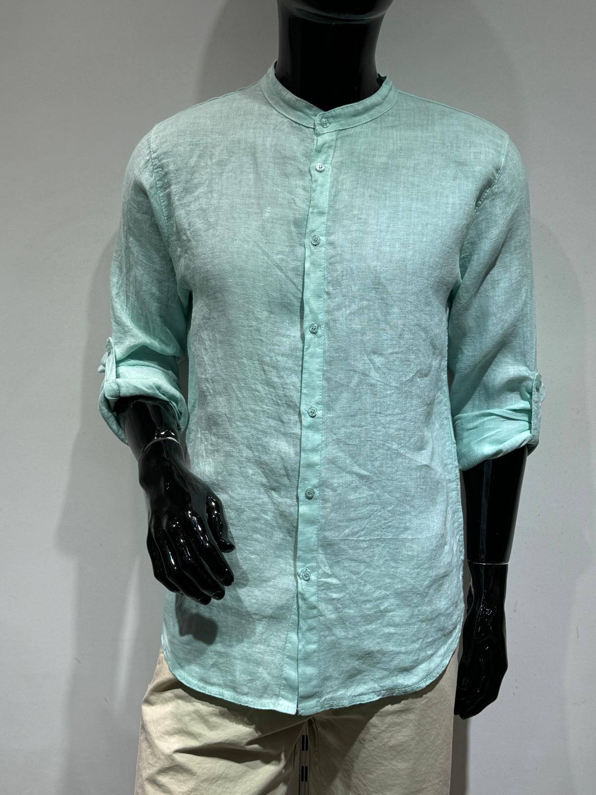 Grossista Forbest - Camicia da uomo a maniche lunghe 100% lino con collo alla coreana