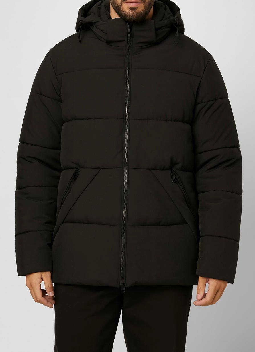 Wholesaler Forbest - Men's mid-length black puffer jacket