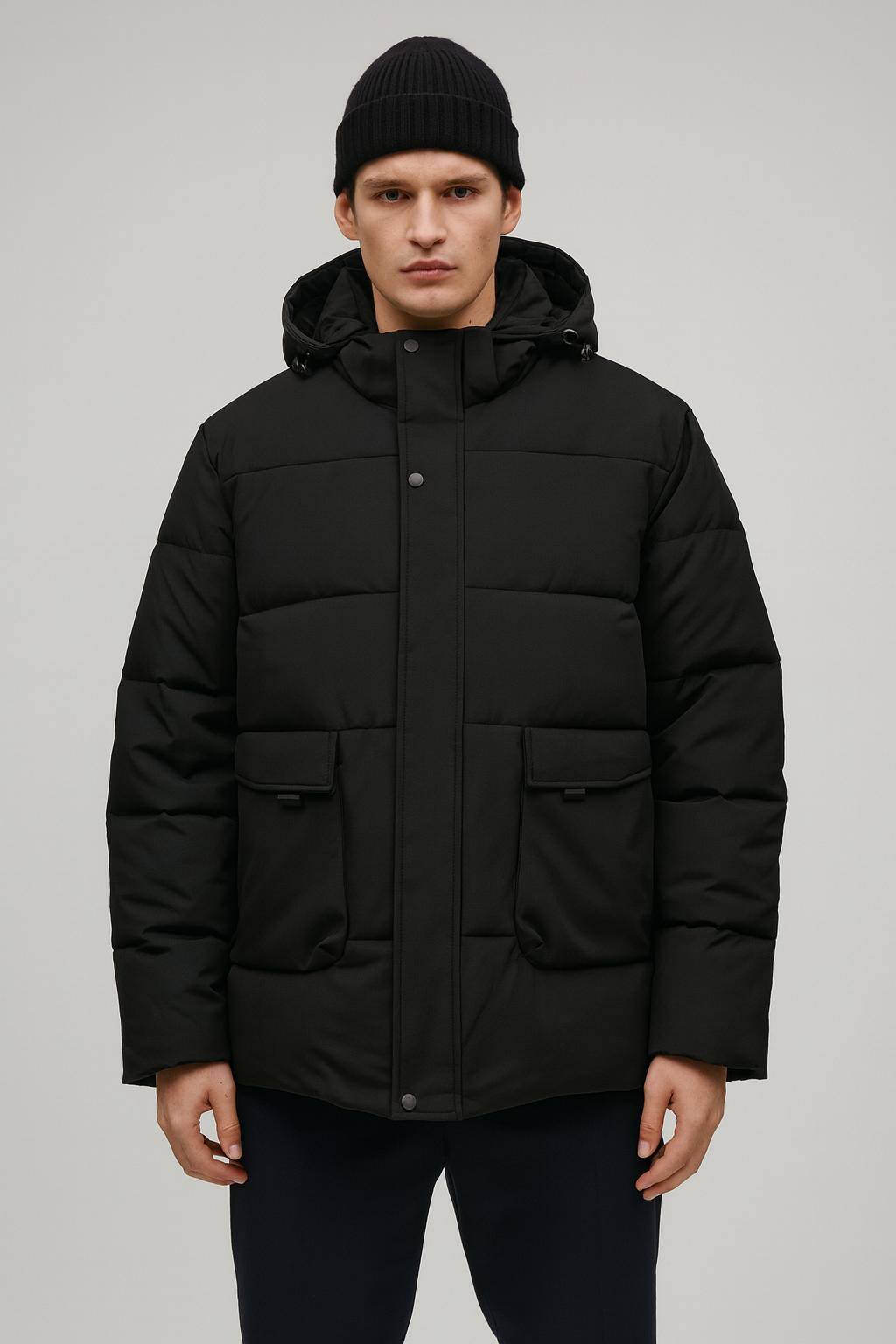 Wholesaler Forbest - Men's mid-length black puffer jacket