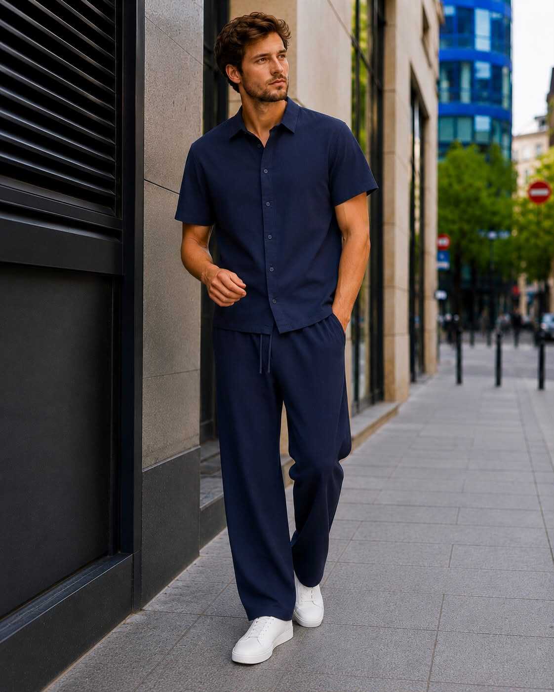 Grossista Forbest - Completo camicia e pantaloni in cotone per uomo stile casual