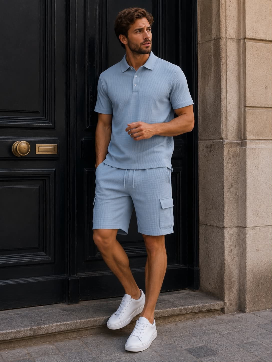 Großhändler Forbest - Herren-Set aus einfarbigem Polo und Shorts