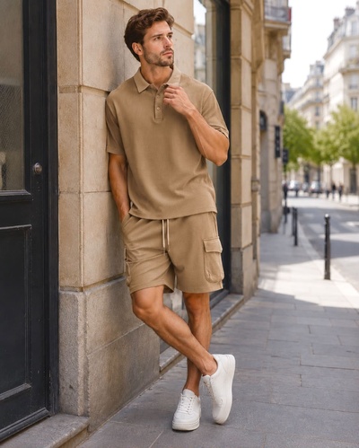Großhändler Forbest - Herren-Set aus einfarbigem Polo und Shorts Großhändler Forbest - Herren-Set aus einfarbigem Polo und Shorts