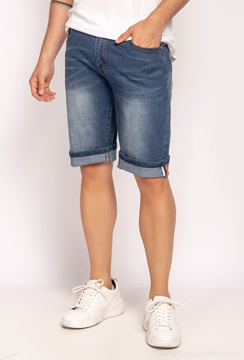 Wholesaler Forbest - Men's washed denim Bermuda shorts with cuffs