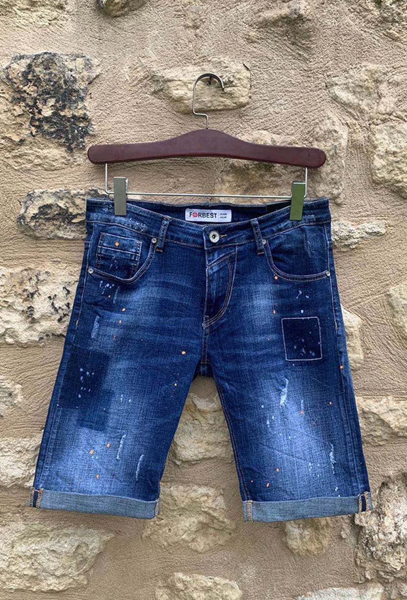 Wholesaler Forbest - Bleached denim Bermuda shorts for men with colorful spots