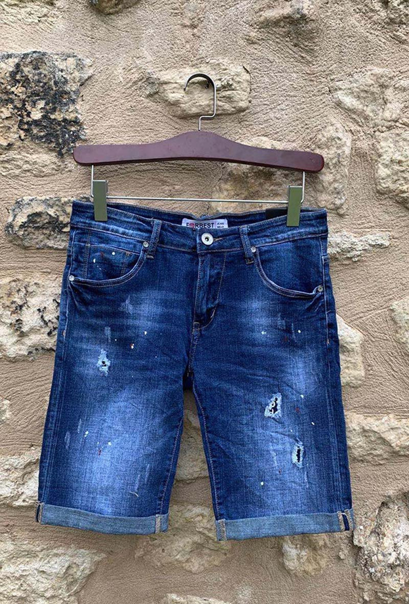 Wholesaler Forbest - Bleached denim Bermuda shorts for men with paint stains