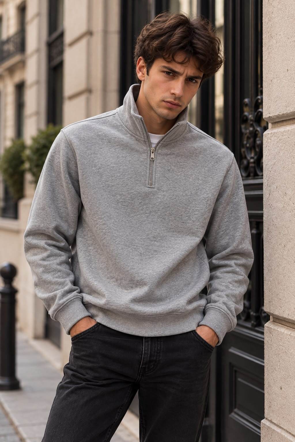 Grossiste Forbest - Pull col demi zip uni pour Homme