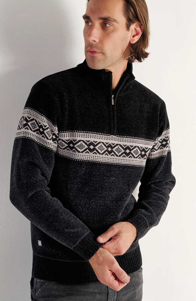 Grossista RMS 26 BY FRANCE DENIM - Maglione con Collo Ciclista e Bande in Ciniglia