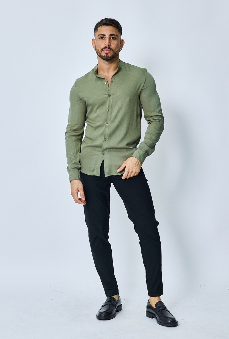 Grossiste Frilivin - Chemise manches longues décontractée à col mao