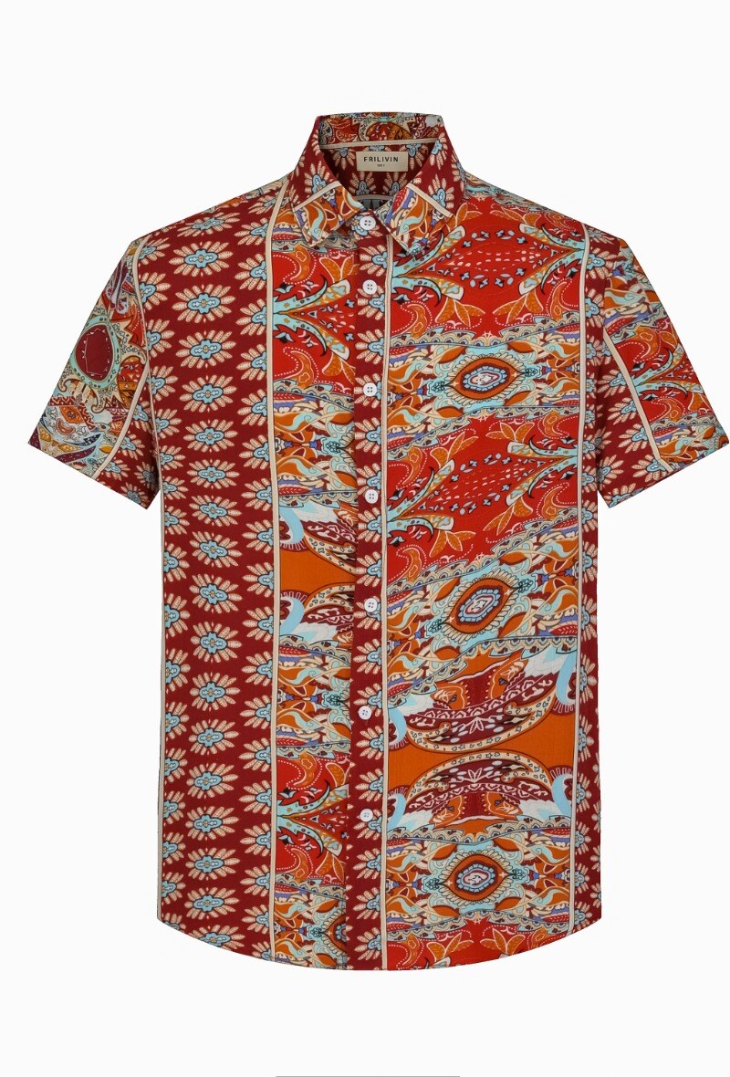 Grossiste Frilivin - Chemise décontractée à imprimé aztèque manches courtes