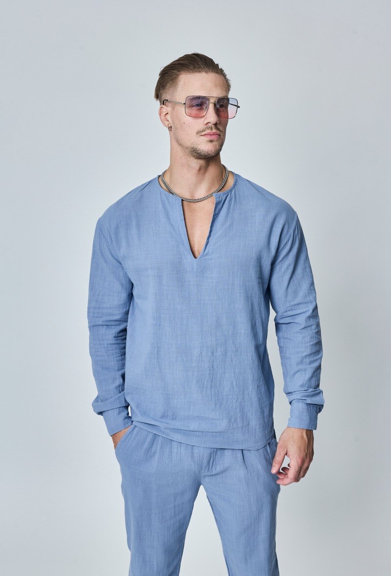 Grossiste Frilivin - Chemise décontractée col v effet lin