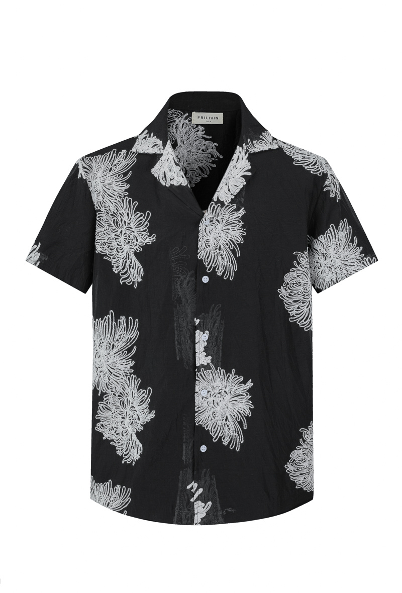 Mayorista Frilivin - Camisa de manga corta con motivos florales bordados