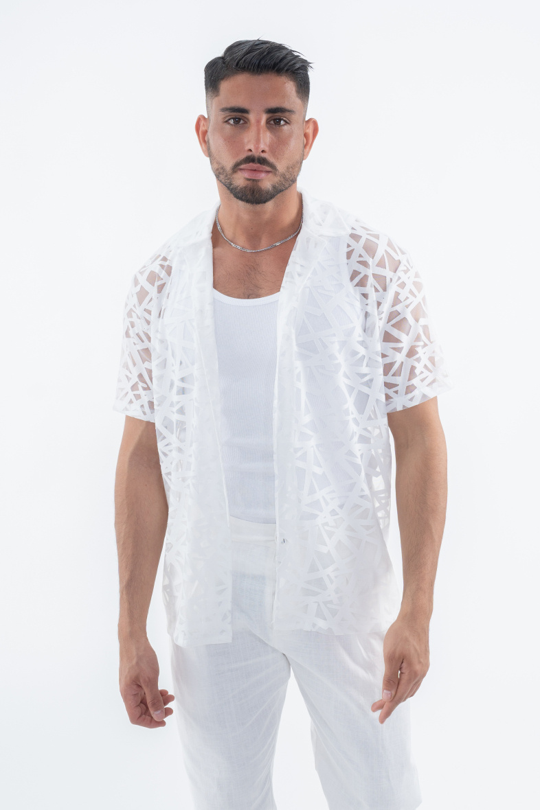Grossista Frilivin - Camicia semplice, a maniche corte, trasparente
