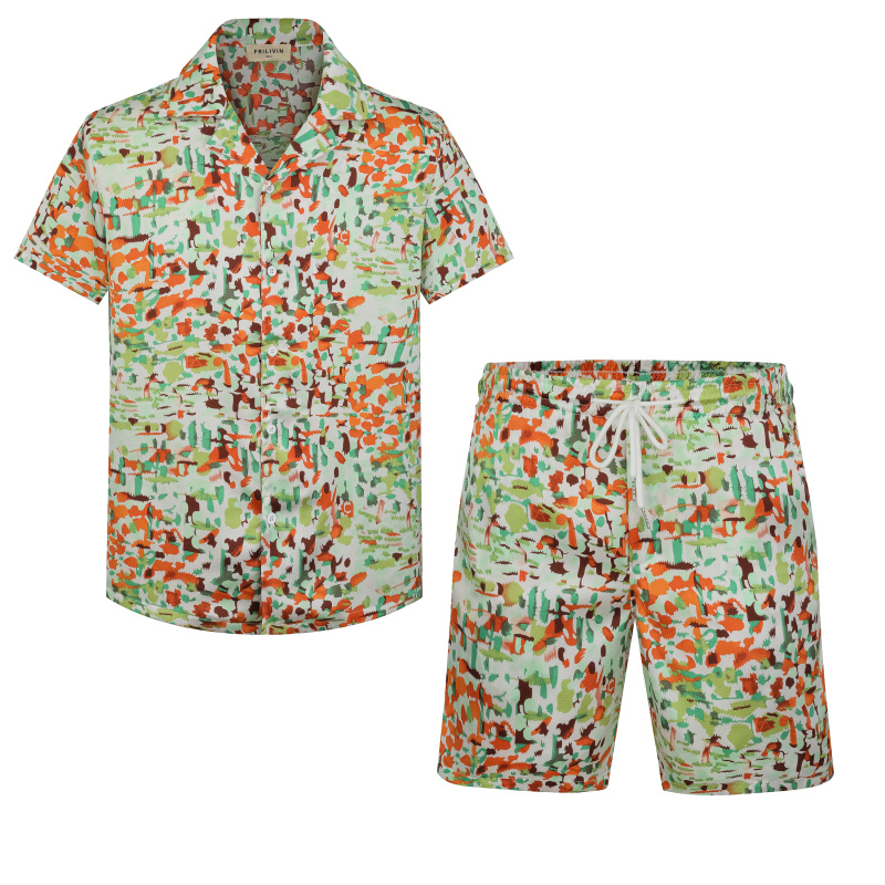 Wholesaler Frilivin - Abstract Patterned Floral Short Shirt Set