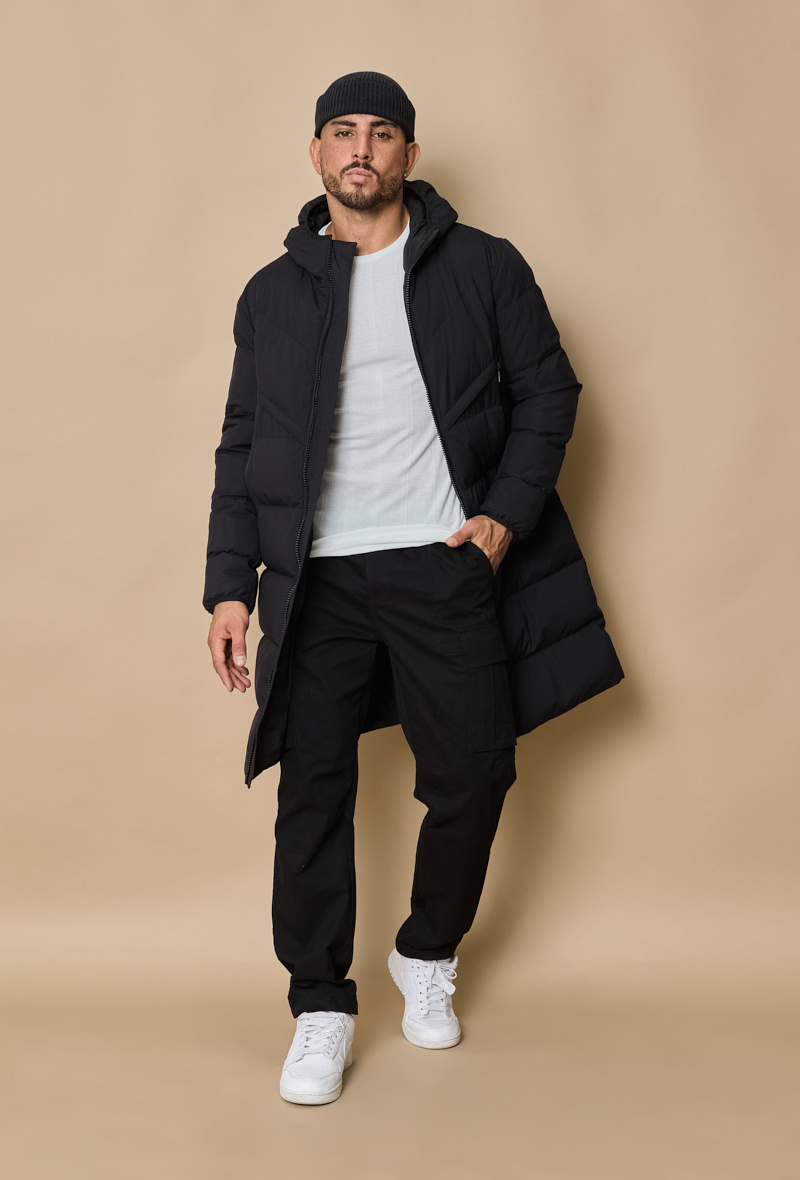 Wholesaler Frilivin - Men's mid-length hooded puffer jacket with double zipper