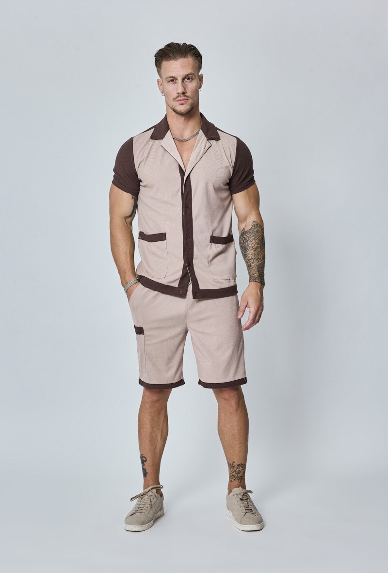 Grossiste Frilivin - Ensemble chemise et short piqué color block