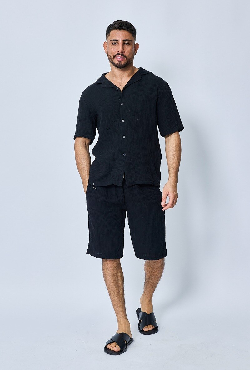 Mayorista Frilivin - Conjunto de camisa y pantalón corto casual de gasa de algodón