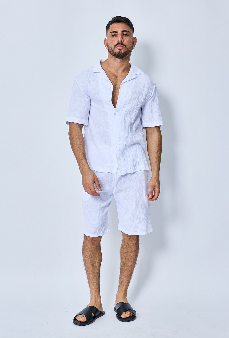 Mayorista Frilivin - Conjunto de camisa y pantalón corto casual de gasa de algodón