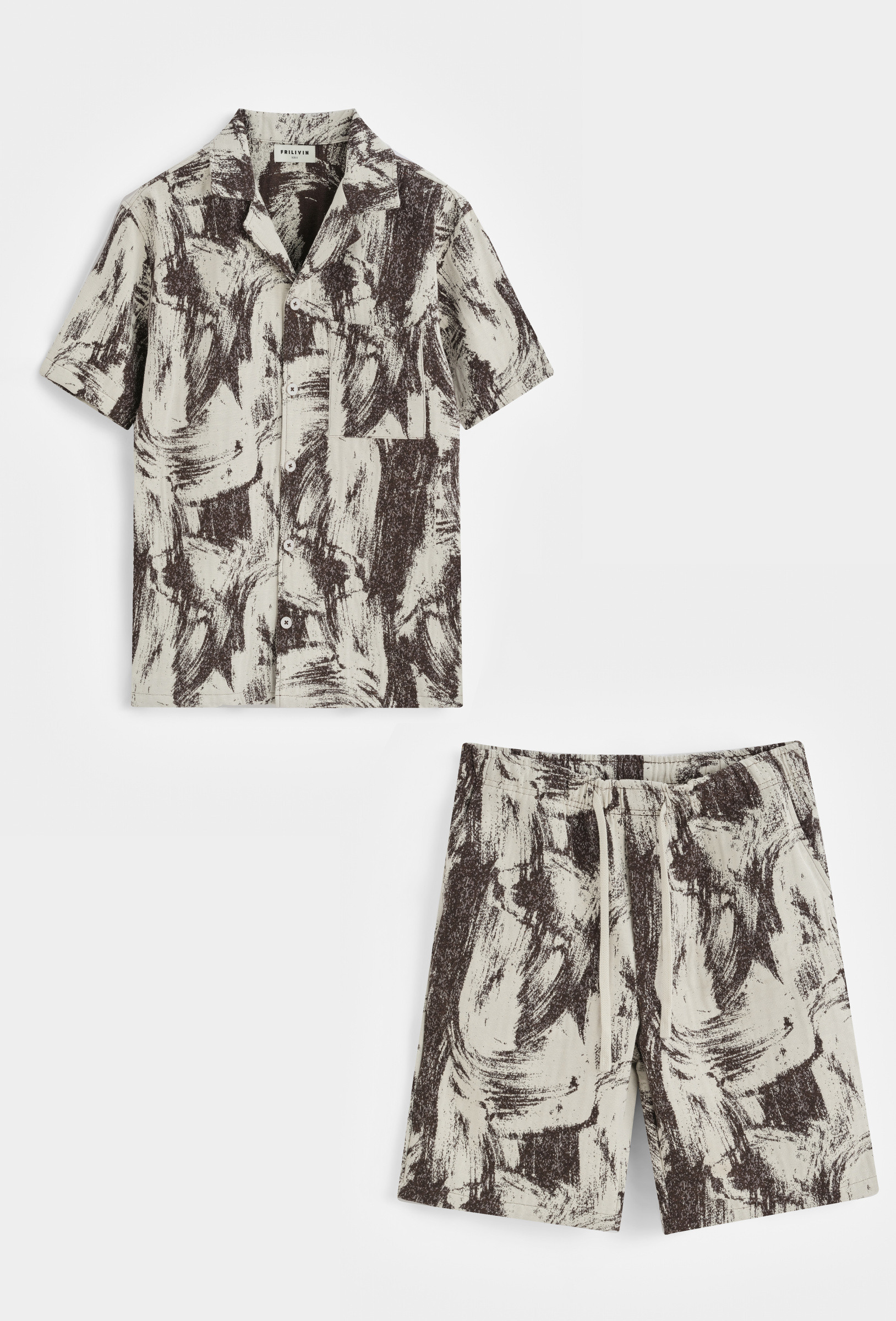 Mayorista Frilivin - Camisa de manga corta con estampado abstracto, pantalones cortos a juego.