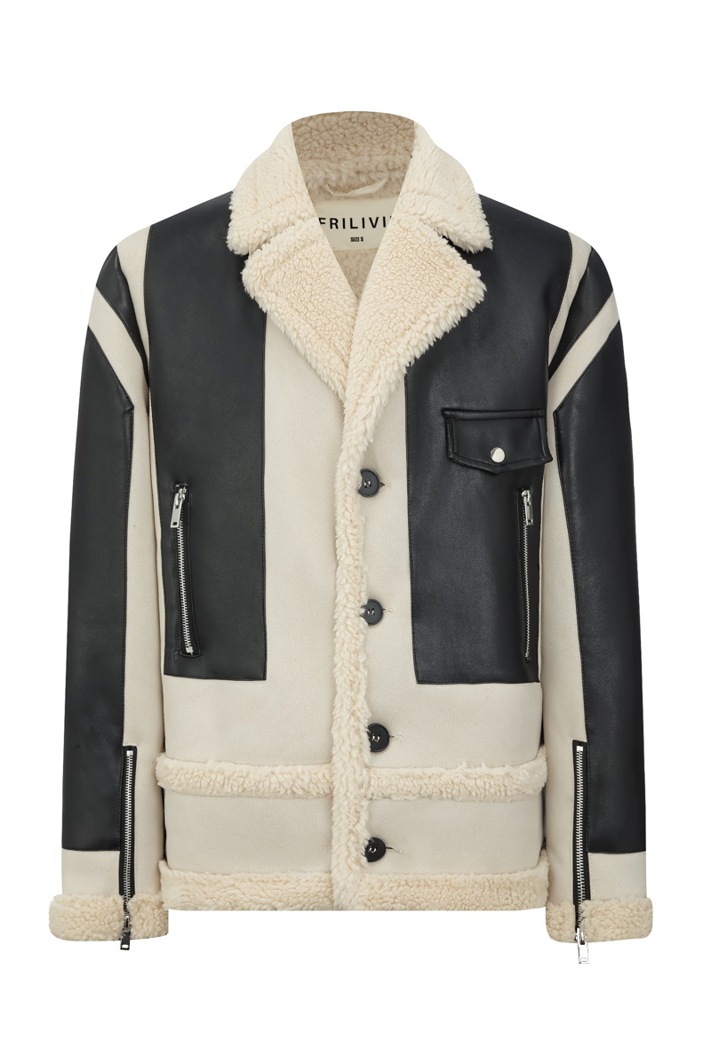 Wholesaler Frilivin - Tricolor jacket with three different styles of faux suede and moose.