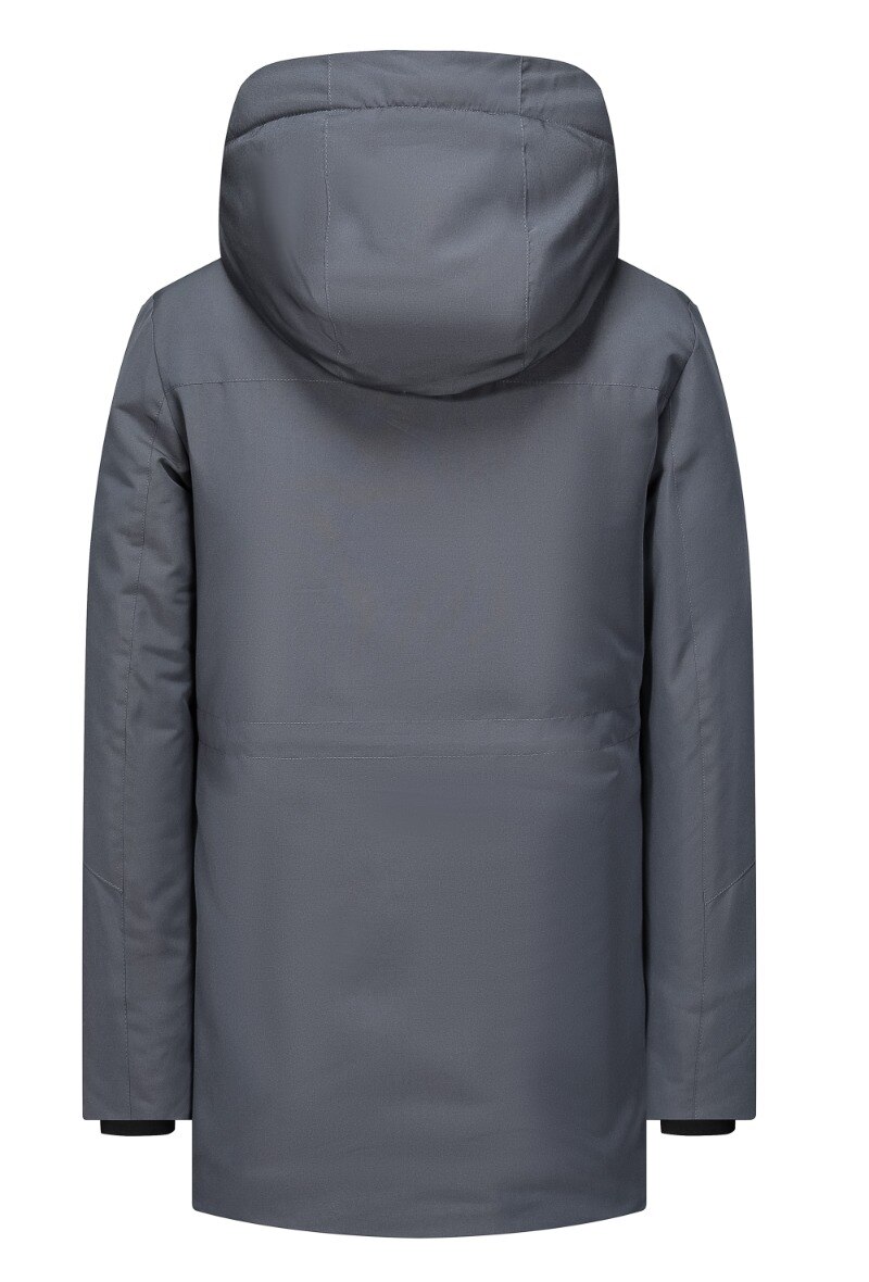 Doudoune parka mi-longue à capuche uni - Gris Foncé - 2 - grand format