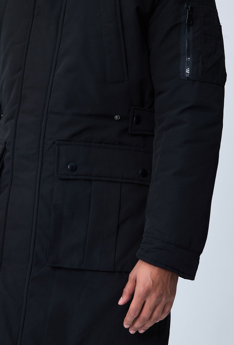 Parka mi-longue à capuche doublure moutonnée - Noir - 2 - grand format