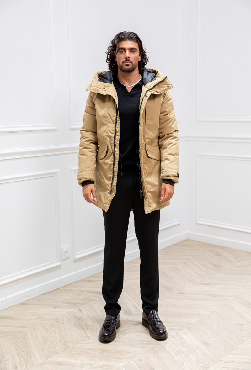 Parka mi longue a capuche - Camel - 1 - grand format
