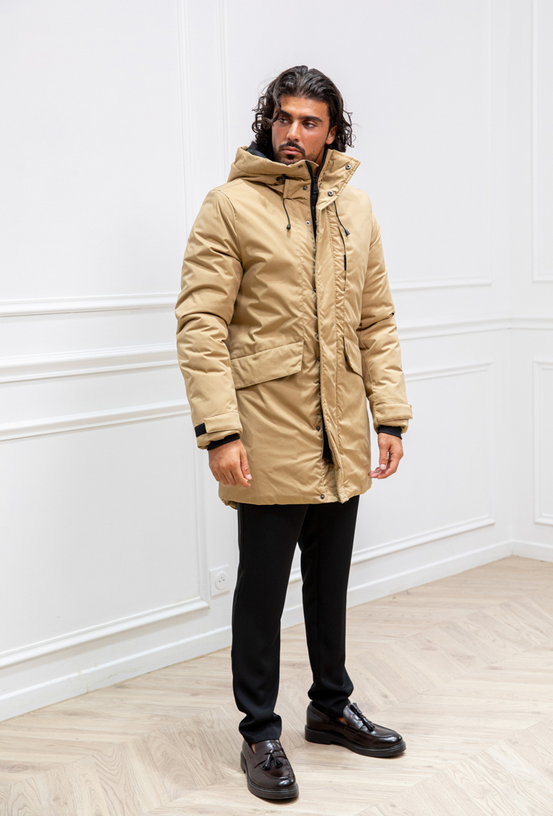 Parka mi longue a capuche - Camel - 4 - grand format