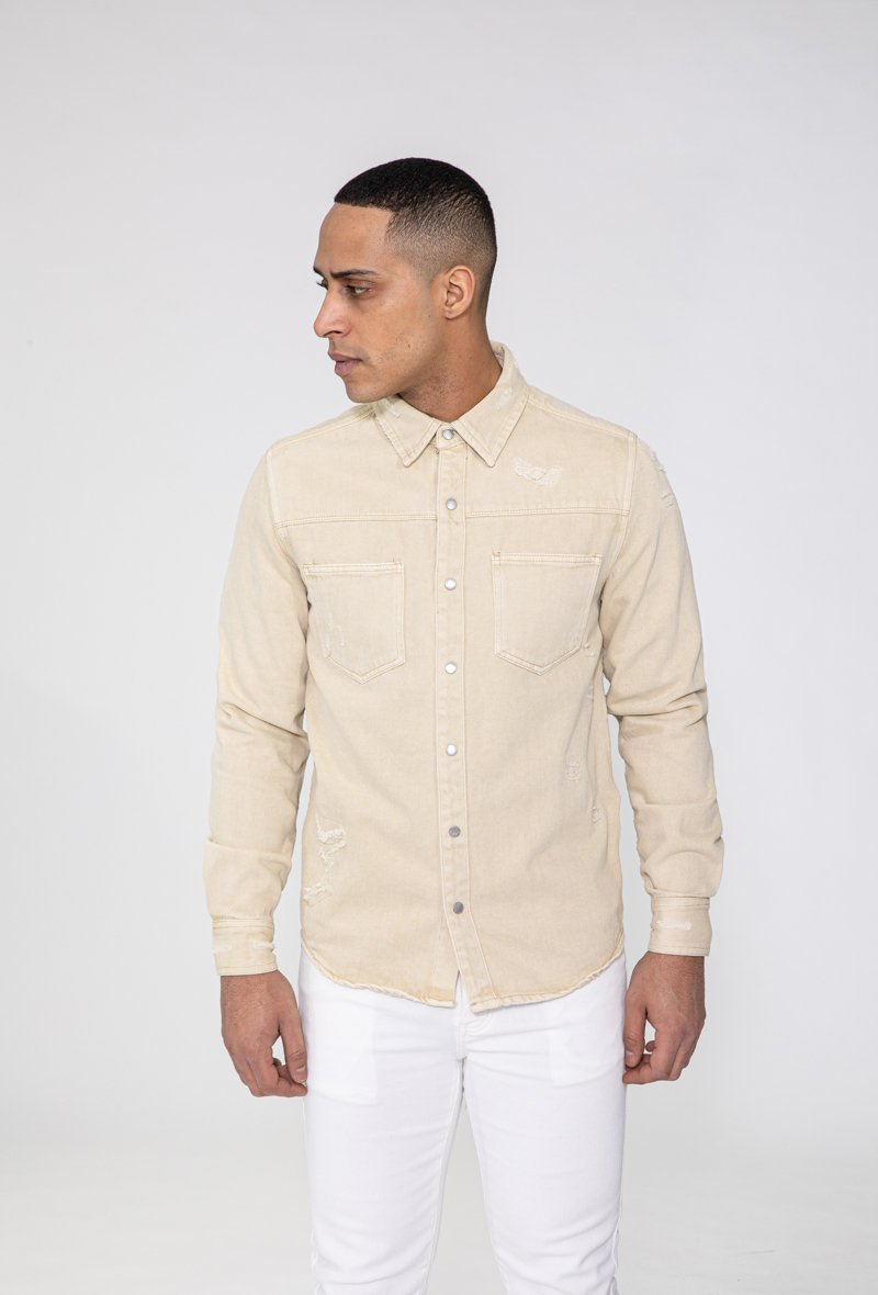 Grossista Frilivin - Camicia in denim lavato con finitura distressed