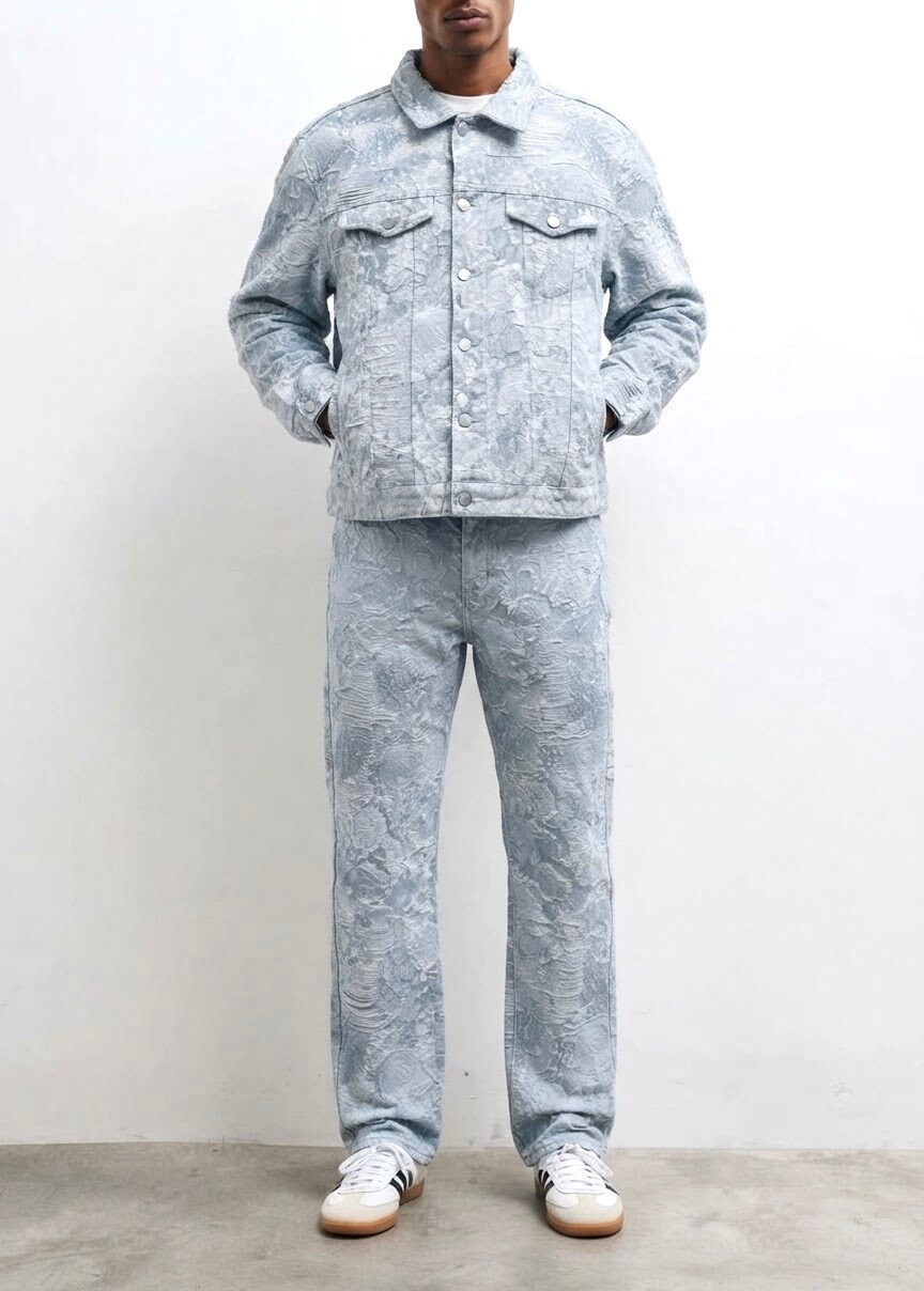 Großhändler FUSIONAL / JOHN H - Herren-Set mit Jacke und Jeans im strukturierten Mustereffekt