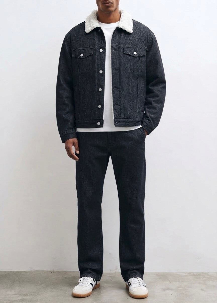 Großhändler FUSIONAL / JOHN H - Jeansjacke mit Sherpa-Kragen und gefütterte Hose Set