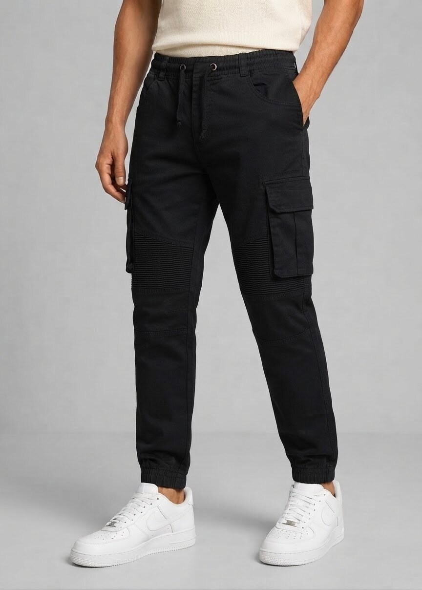 Grossiste FUSIONAL / JOHN H - Pantalon cargo pour homme avec genoux plissés et finitions élastiques
