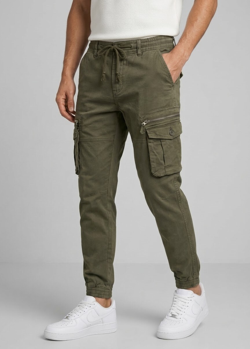 Grossiste FUSIONAL / JOHN H - Pantalon Cargo Homme Multi-Poches avec Chevilles Élastiquées et Cordon de Serrage