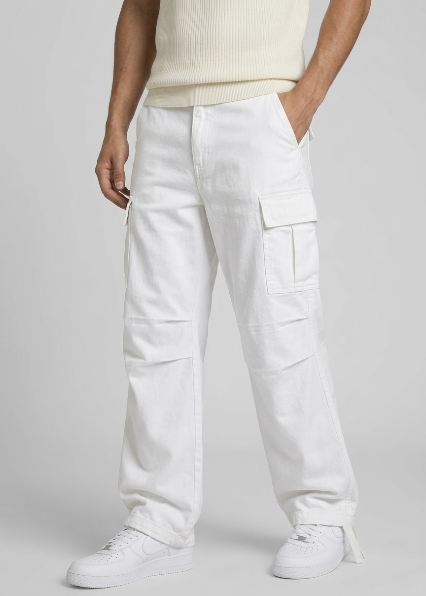 Grossiste FUSIONAL / JOHN H - Pantalon cargo homme droit avec poches multiples et liens de serrage
